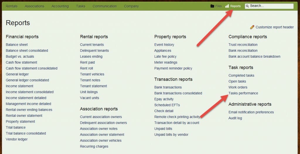 task performance reports buildium