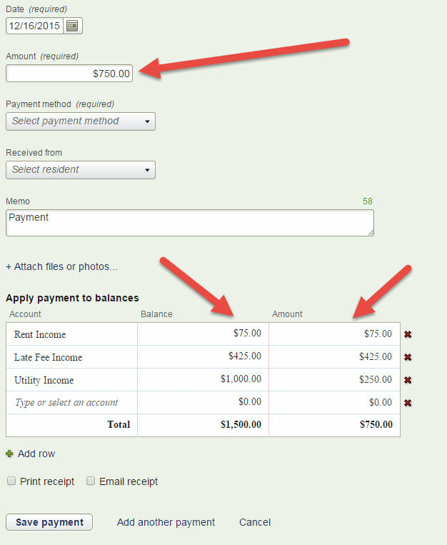 receive payment allocation buildium