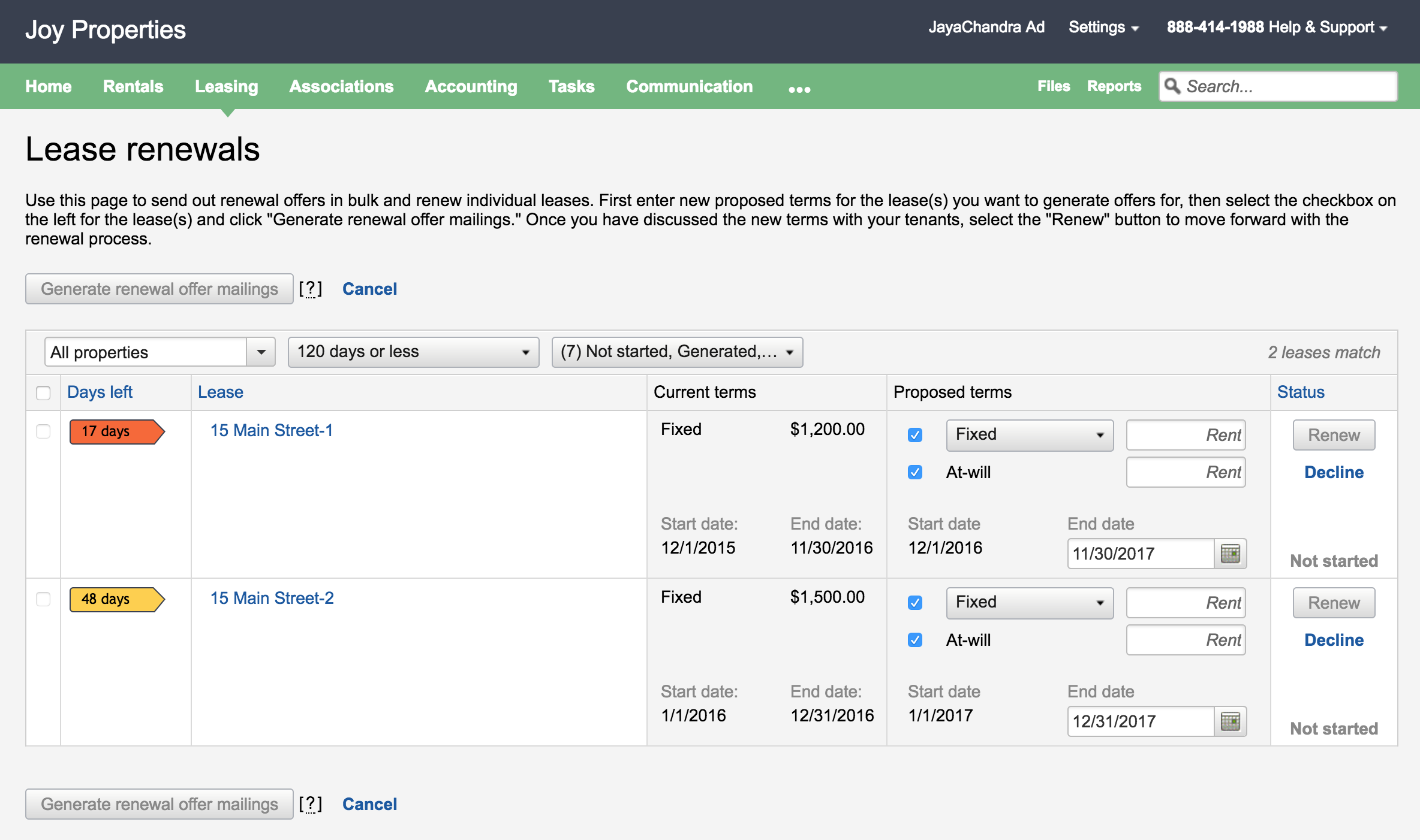 Lease Renewals Software Feature