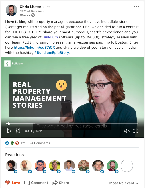 Epic Story reaction video on Linkedin.