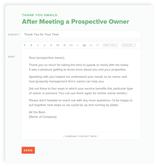 property management email templates after meeting owner