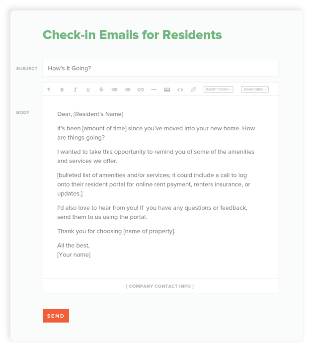 property management email templates check in residents