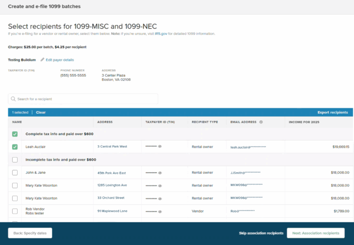 1099 for property management 1099 Buildium screengrab